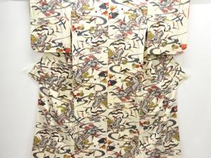 アンティーク　流水に沢瀉・葵模様着物